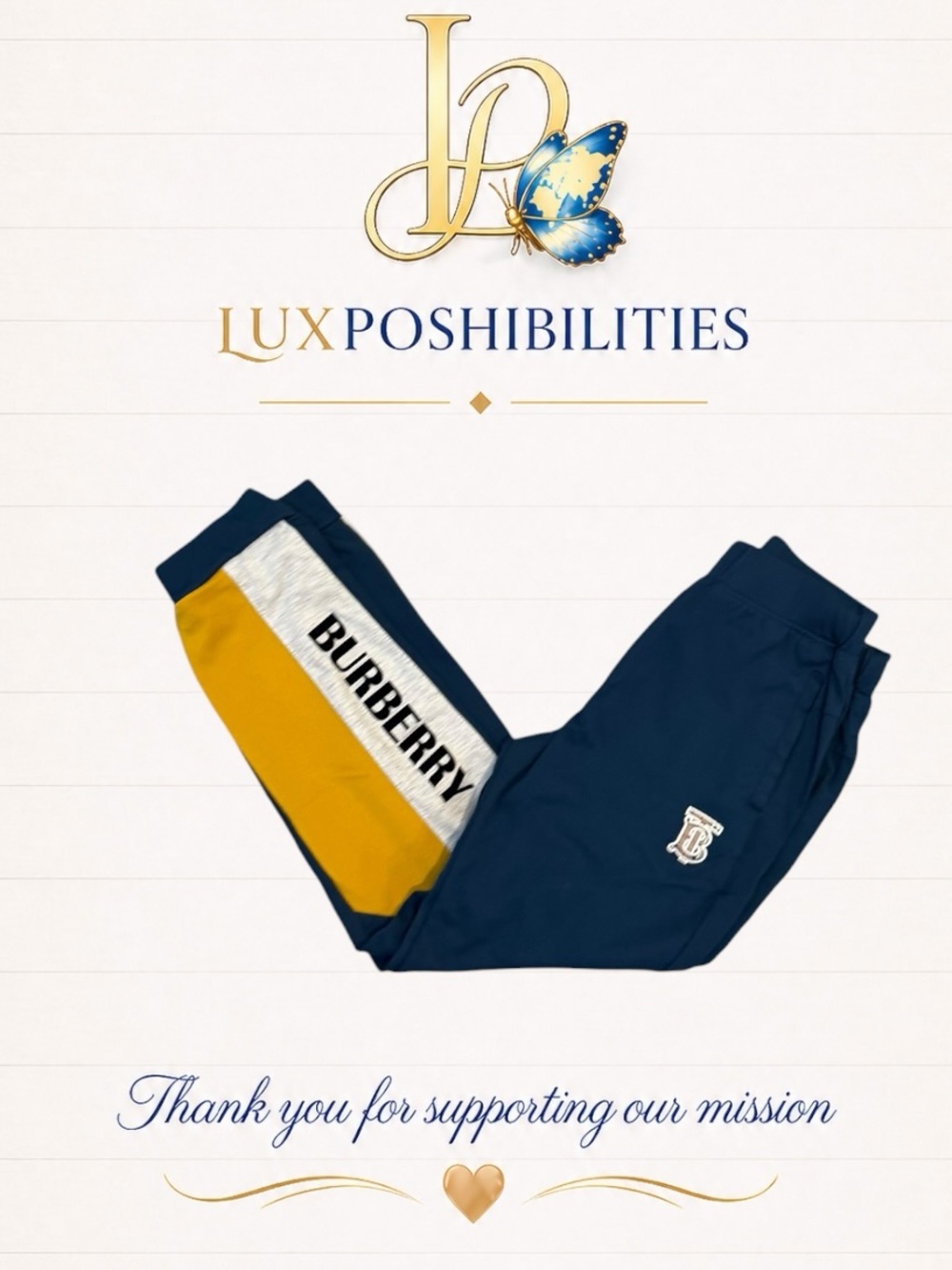 Burberry Navy, Mustard & White Logo Joggers - Kids